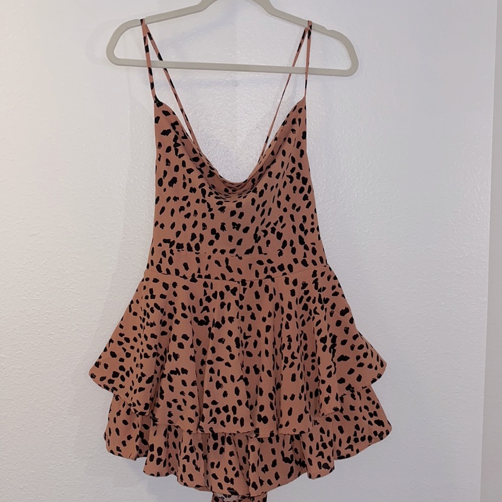 Black and peach ruffled romper